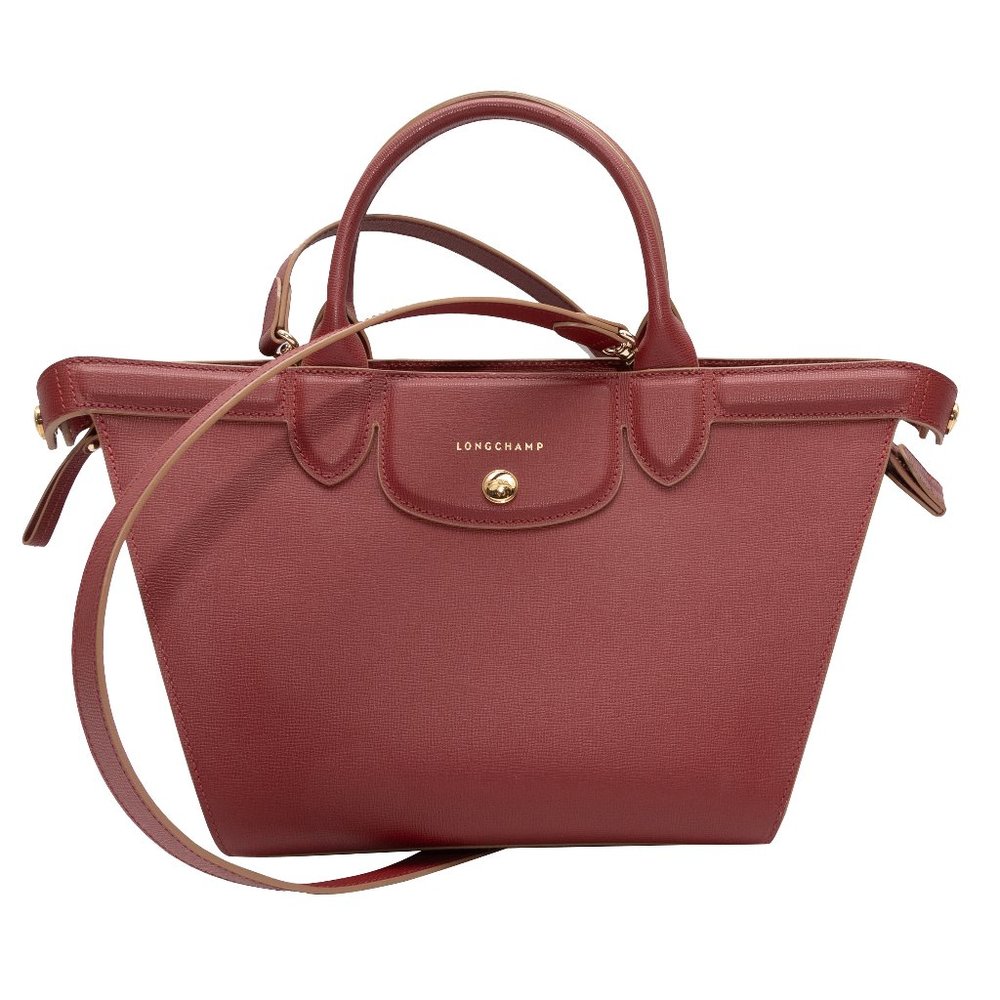 Burgundy Longchamp Le Pliage Leather Tote